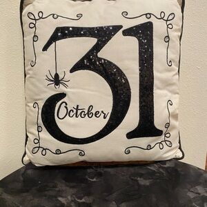 Halloween October 31 Pillow with Black Sequins